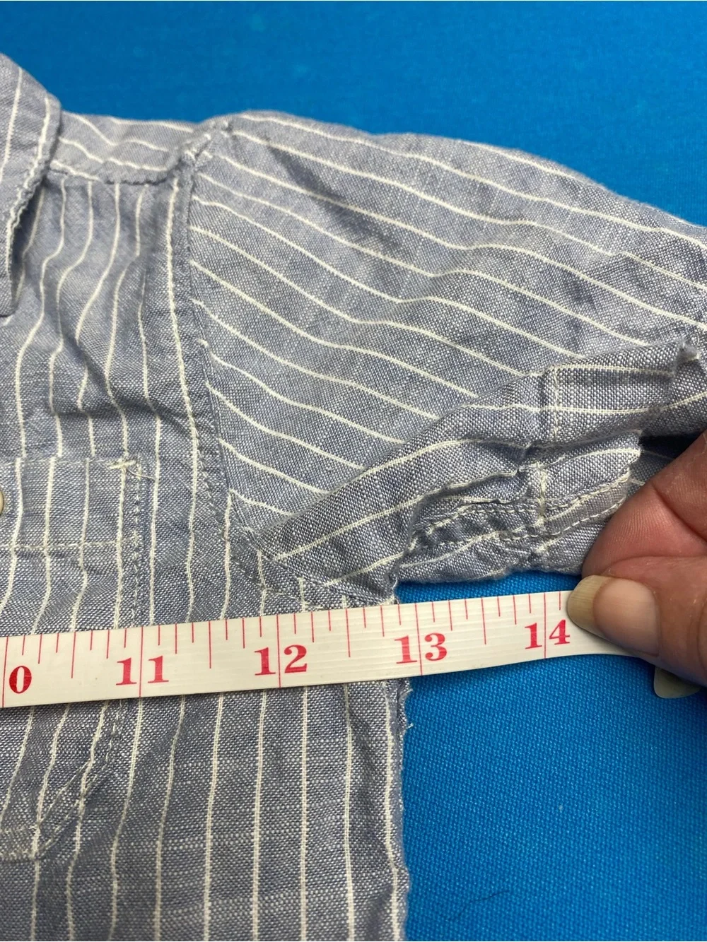 OshKosh B'gosh Blue and White Striped Short-Sleeve Button-Down Shirt